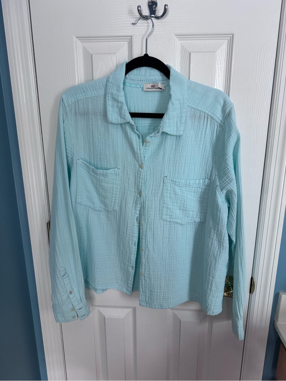 Vineyard Vines Aqua Button-Down Cotton Shirt
